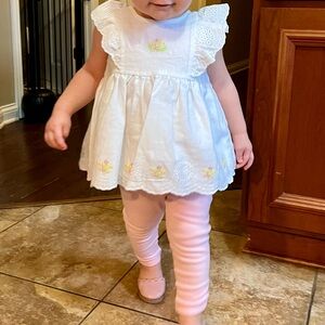 Little Me White Eyelet Embroidered Top with Pink Leggings girls 18 months